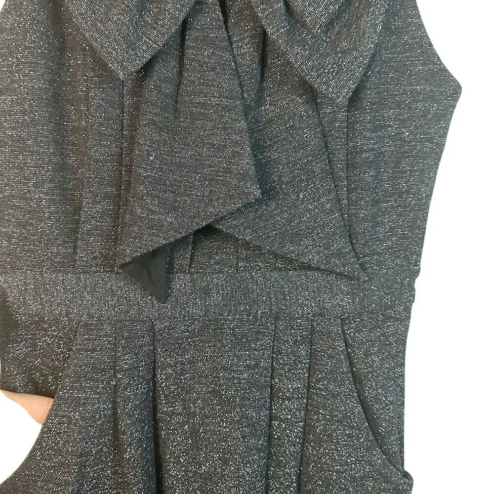Kate Spade Silver Metallic Bow Wool Blend Fit and Flare Dress Pockets Size 2 - Picture 2 of 7